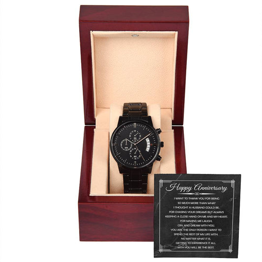 Gift for Husband - Happy Anniversary - Black Chronograph Watch