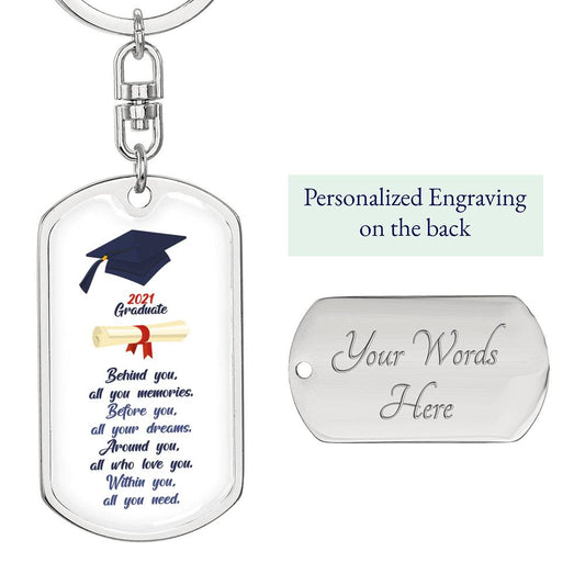 Graduation Keychain With Meaningful Quote - Great as a Gift to a Graduate (Engraving option Available)