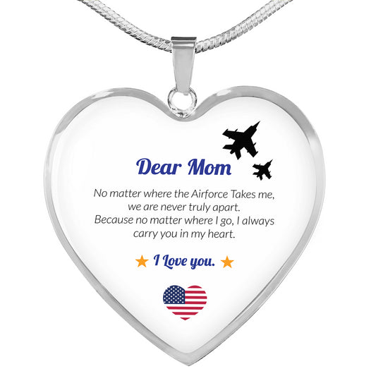 Mother's Day Gift For an Airforce Mom - Heart Necklace with Engraving Option