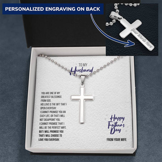 Father's Day Gift To Husband from Wife -  Personalized Cross Necklace- I Choose to Love You Everyday