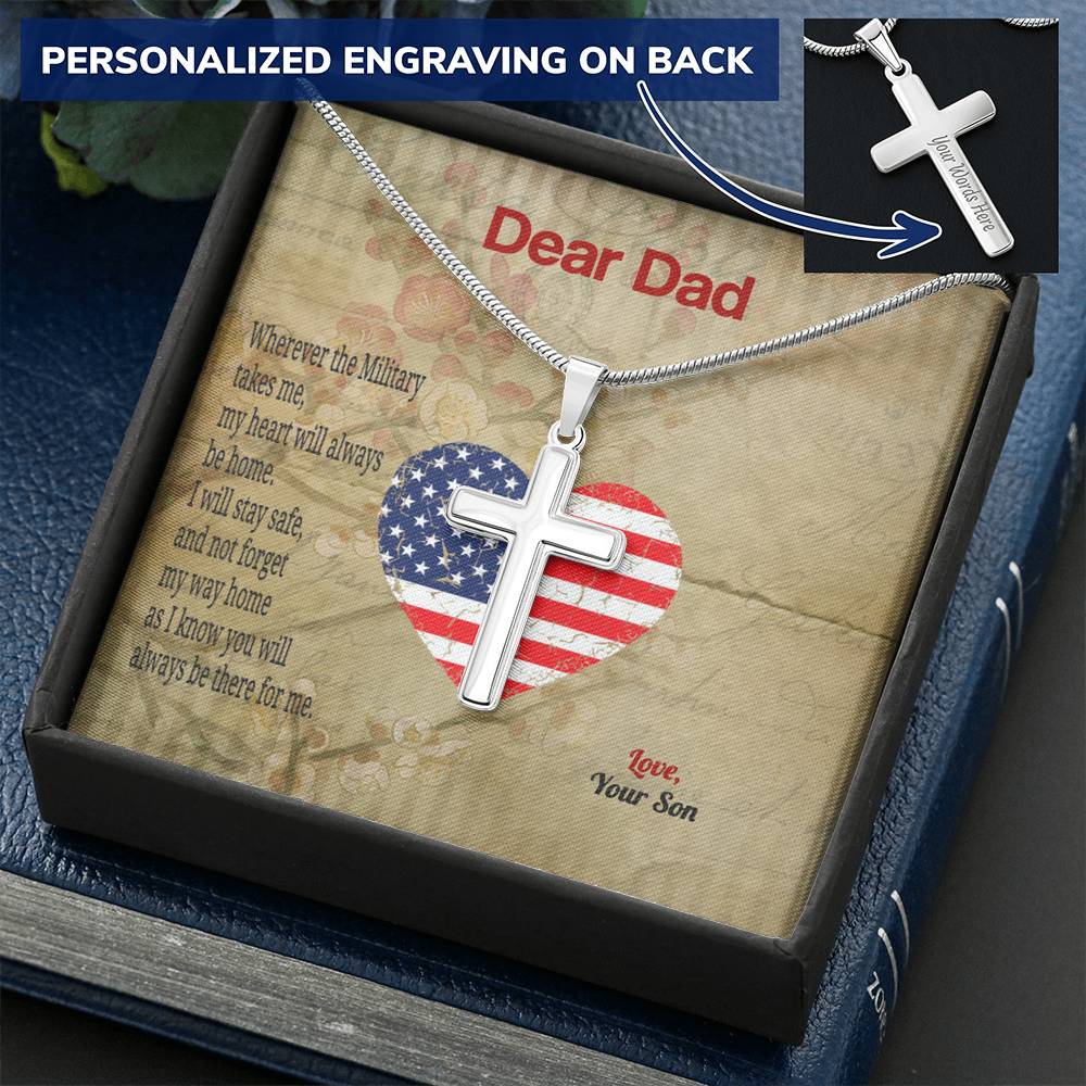 Father's Day Gift for a Military Dad - Personalized Cross Necklace (With Engraving Option)