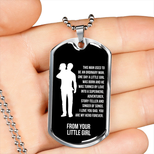 Touching Father's Day Gift Dog Tag Key Necklace From Daughter With Engraving - Daddy is my Hero