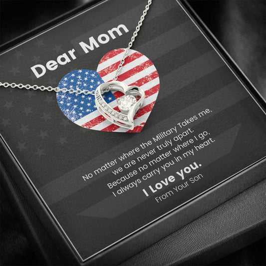Military Mom- Mother's Day Gift Heart Necklace with Message Card From Son