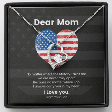 Military Mom- Mother's Day Gift Heart Necklace with Message Card From Son