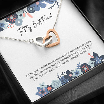 Interlocking Hearts Necklace for Best Friend (Blue Flowers)