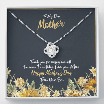 Mother's Day Gift From Son, Sunflower Message Card Love Knot Necklace