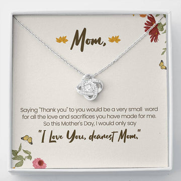 Mother's Day Gift From Son/Daughter, Retro Flower Message Card Love Knot Necklace