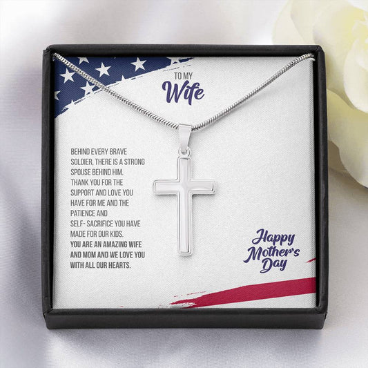 Military Wife Mother's Day Gift - Cross Pendant with Touching Message Card