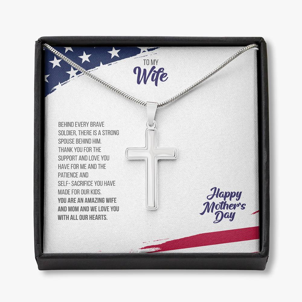 Military Wife Mother's Day Gift - Cross Pendant with Touching Message Card