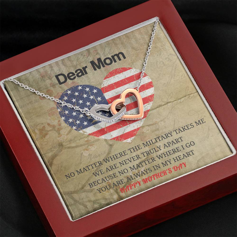 Military Mom - Mother's Day Gift Interlocking Heart Necklace with Message Card