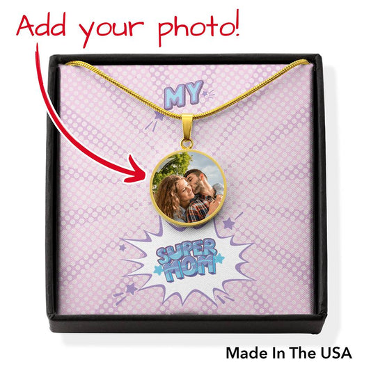 Supermom Round Photo Necklace with Message Card - Perfect Mother's Day Gift